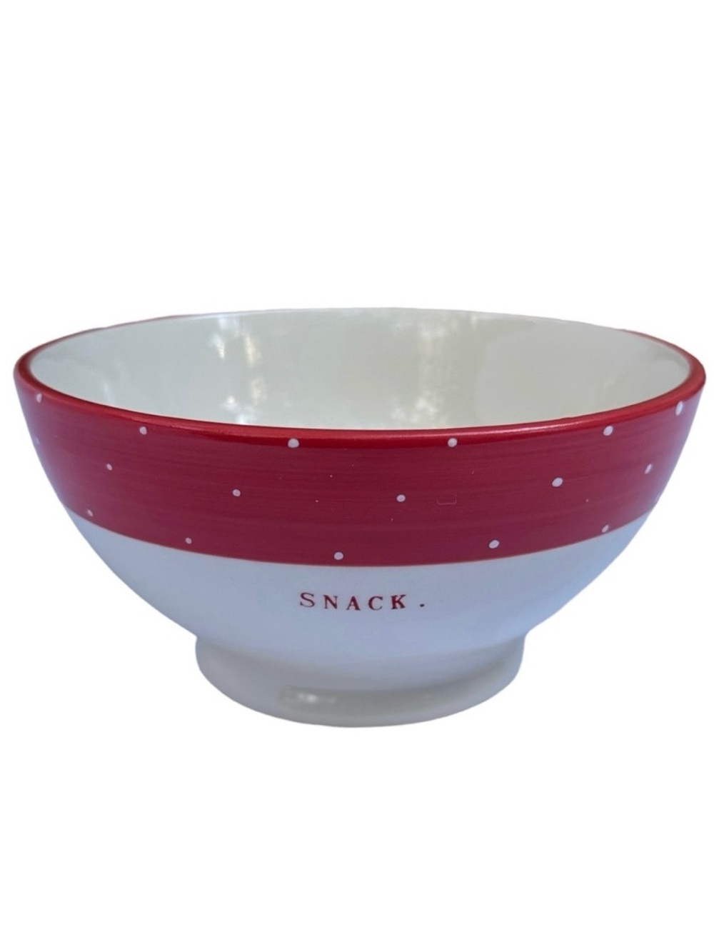 Rae Dunn SNACK Bowl Red White Polka Dot Christmas Valentine’s Day NWT 2017 OG